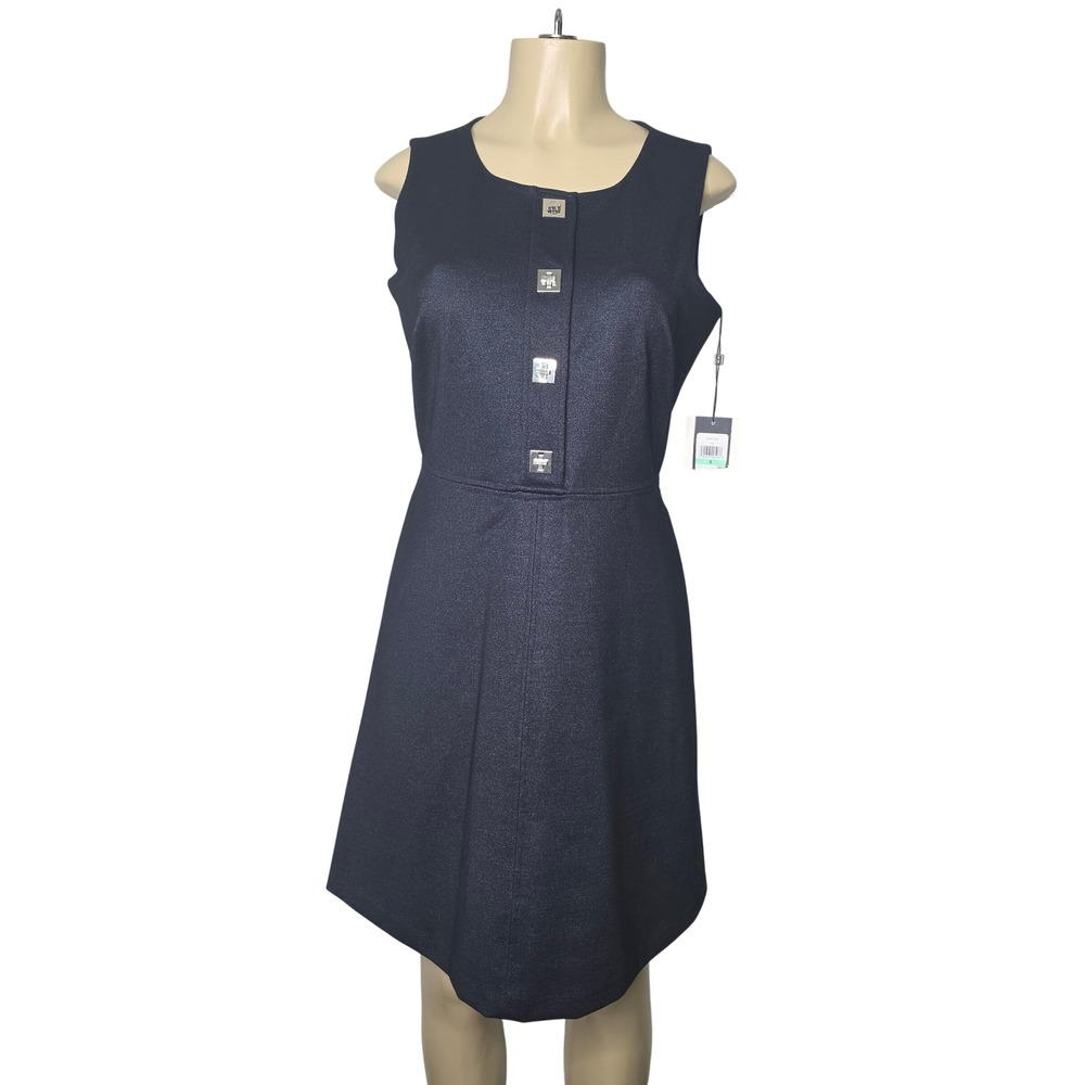 Tommy Hilfiger Dress Women 8 Navy Blue Sheath Metallic Turn-Lock Sleeveless NEW
